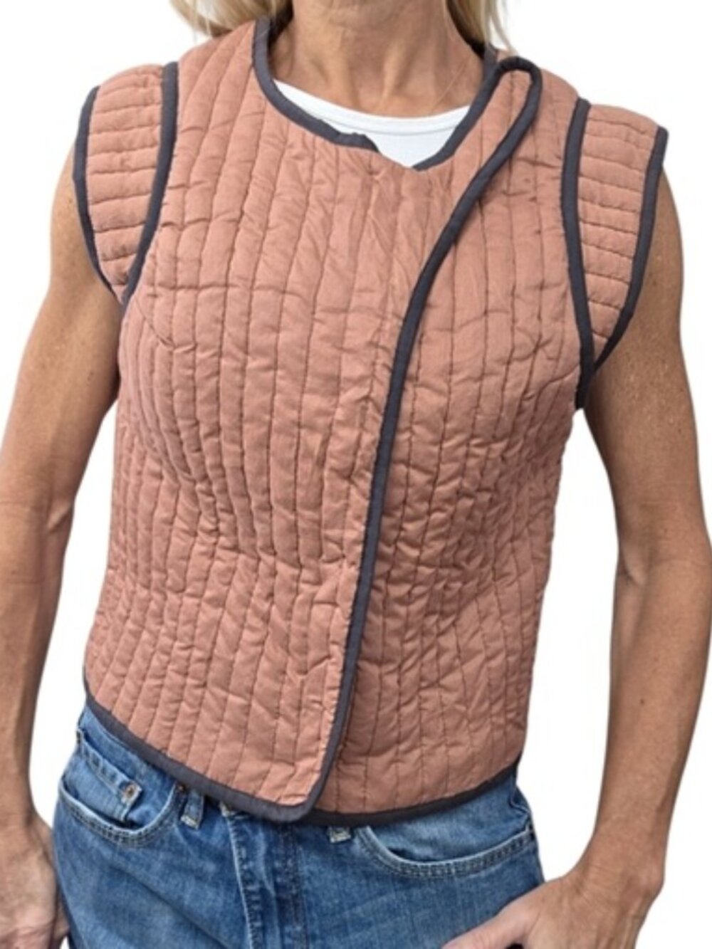 Polder Quilted Cotton Vest 2 Brown Charcoal Asymmetric Snap Front